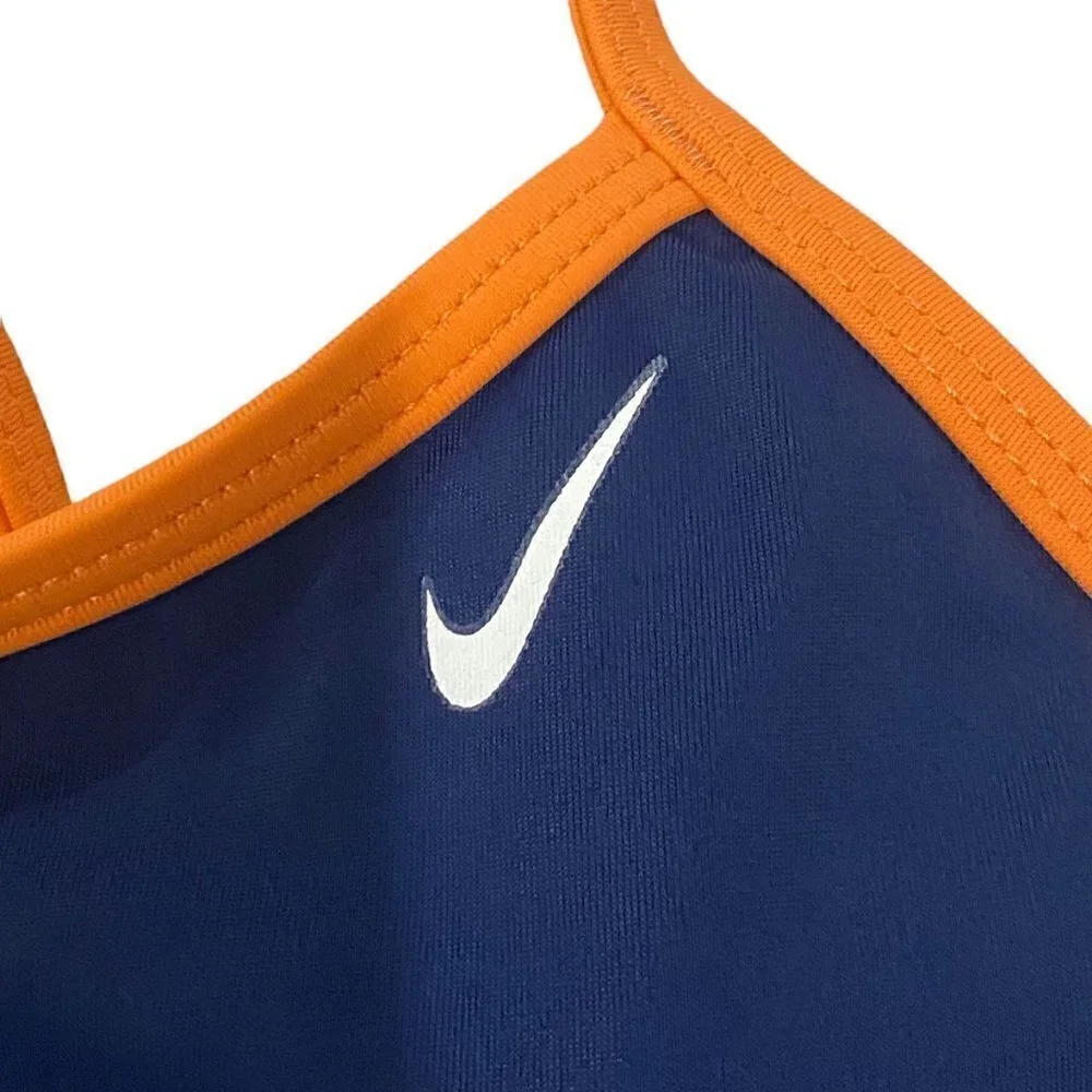 Nike Women Swimsuit Navy Orange Thin Straps Removable Pads Back Hook Stretch 12